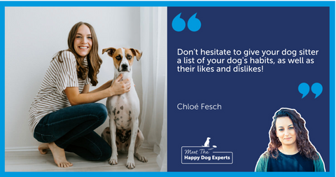 Smiling woman with her dog at home.